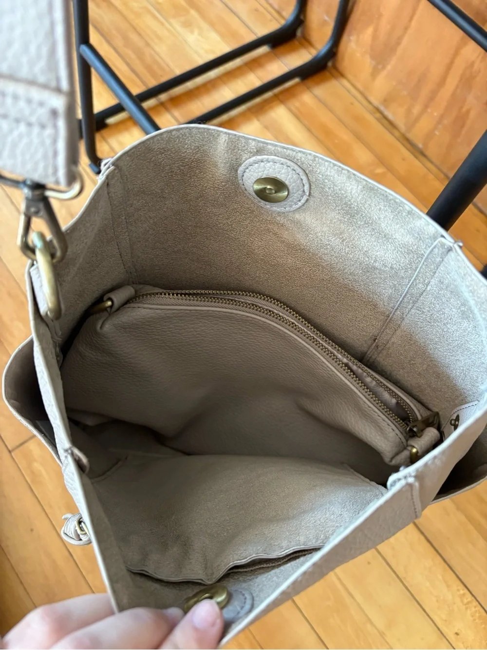 Pebble Leather Taupe Hobo Bag with Removable Pouch
